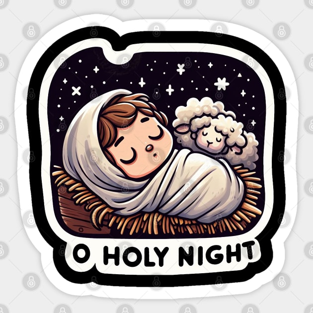 O Holy Night Baby Jesus Sleeping in the Manger with Sheep Sticker by Plushism